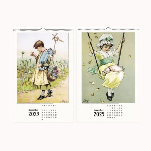 Mary Ellen Edwards Wall Calendar with Victorian art, childhood innocence, and rural life illustrations. Perfect for home decor, gifts, and collectors.