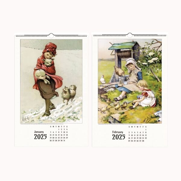 Mary Ellen Edwards Wall Calendar with Victorian art, childhood innocence, and rural life illustrations. Perfect for home decor, gifts, and collectors.