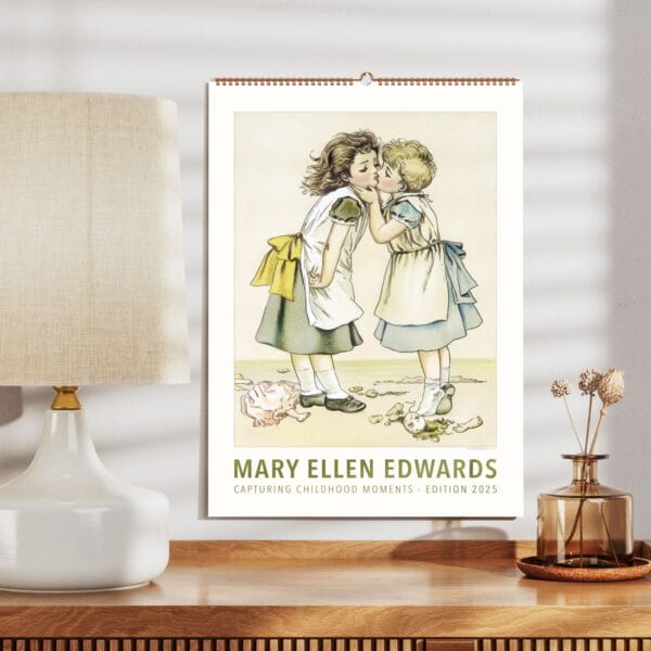 Mary Ellen Edwards Wall Calendar with Victorian art, childhood innocence, and rural life illustrations. Perfect for home decor, gifts, and collectors.