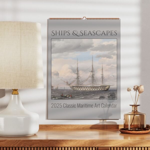 Ships & Seascapes Maritime Art Calendar featuring classic nautical paintings of sailing ships, historical sea voyages, and maritime heritage. Nautical wall calendar with vintage ship illustrations, ocean scenes, and naval artwork. Perfect sailing gift, maritime decor, and history-inspired calendar for collectors and enthusiasts.