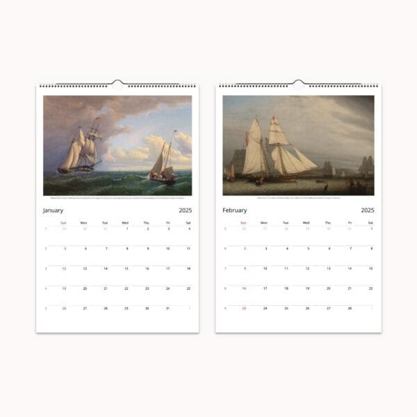 Ships & Seascapes Maritime Art Calendar featuring classic nautical paintings of sailing ships, historical sea voyages, and maritime heritage. Nautical wall calendar with vintage ship illustrations, ocean scenes, and naval artwork. Perfect sailing gift, maritime decor, and history-inspired calendar for collectors and enthusiasts.