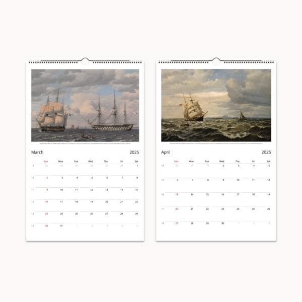 Ships & Seascapes Maritime Art Calendar featuring classic nautical paintings of sailing ships, historical sea voyages, and maritime heritage. Nautical wall calendar with vintage ship illustrations, ocean scenes, and naval artwork. Perfect sailing gift, maritime decor, and history-inspired calendar for collectors and enthusiasts.