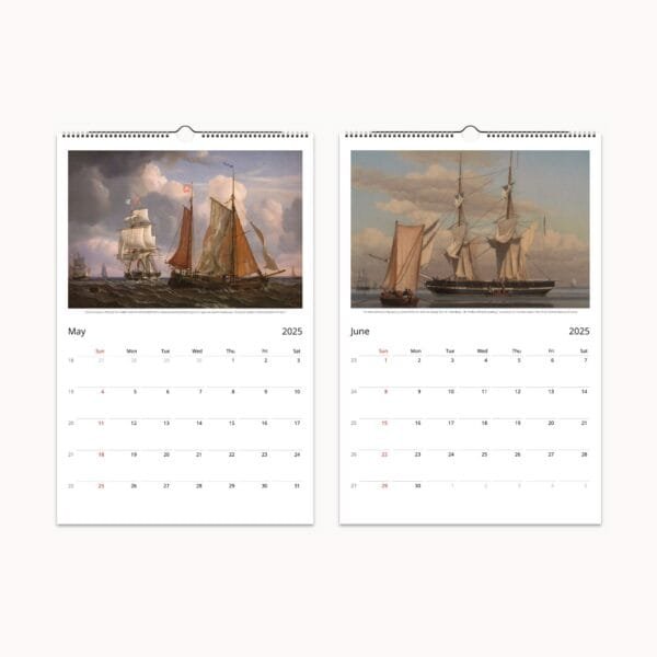 Ships & Seascapes Maritime Art Calendar featuring classic nautical paintings of sailing ships, historical sea voyages, and maritime heritage. Nautical wall calendar with vintage ship illustrations, ocean scenes, and naval artwork. Perfect sailing gift, maritime decor, and history-inspired calendar for collectors and enthusiasts.