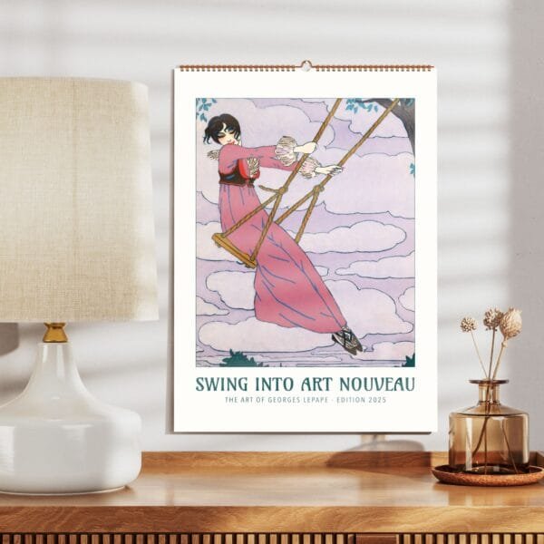 Art Nouveau poster of woman on swing.