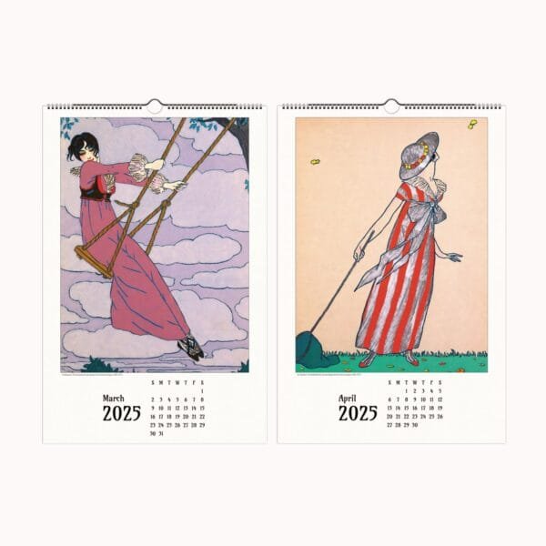 2025 calendar with illustrated women for March-April