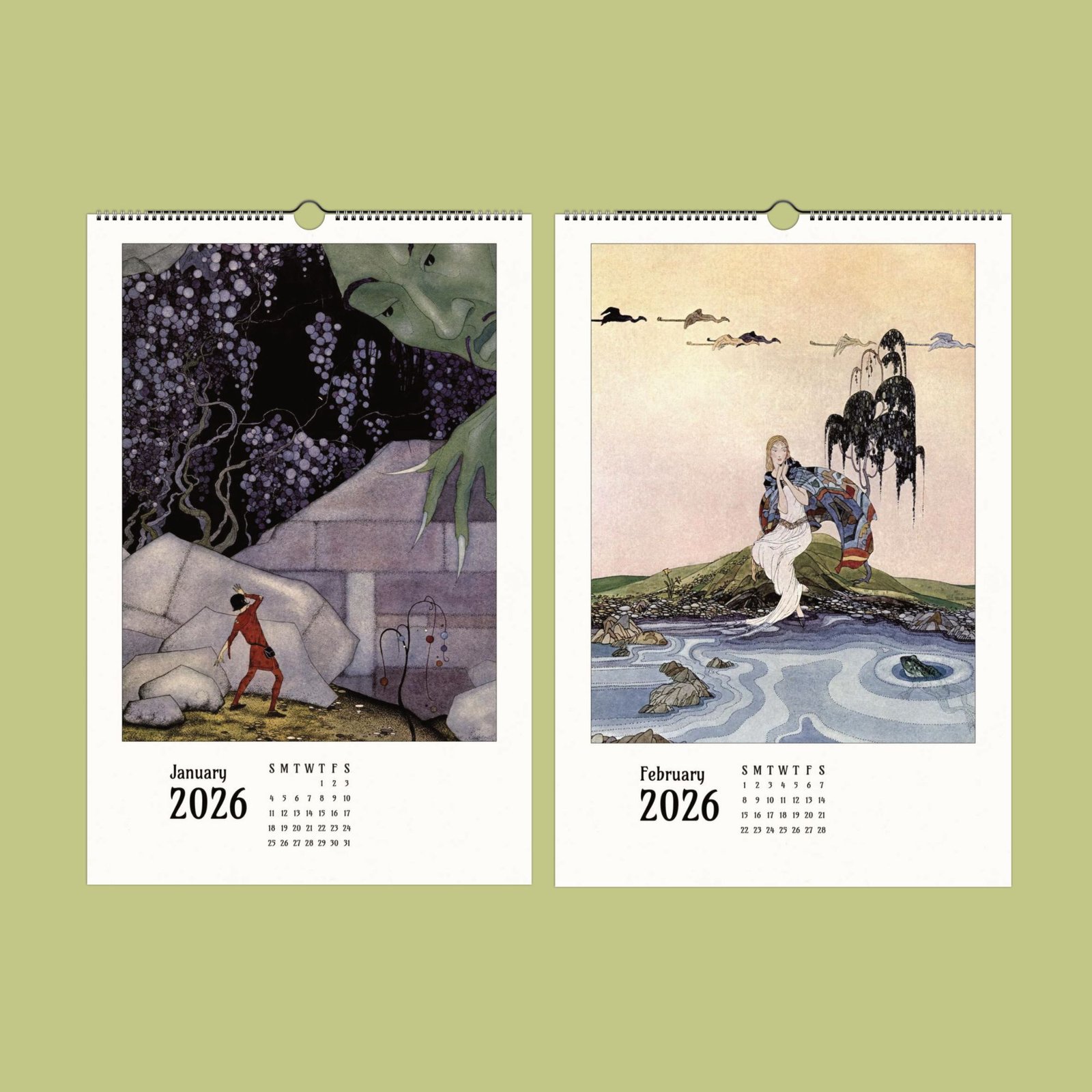 Fairy tale themed 2026 calendar illustrations.