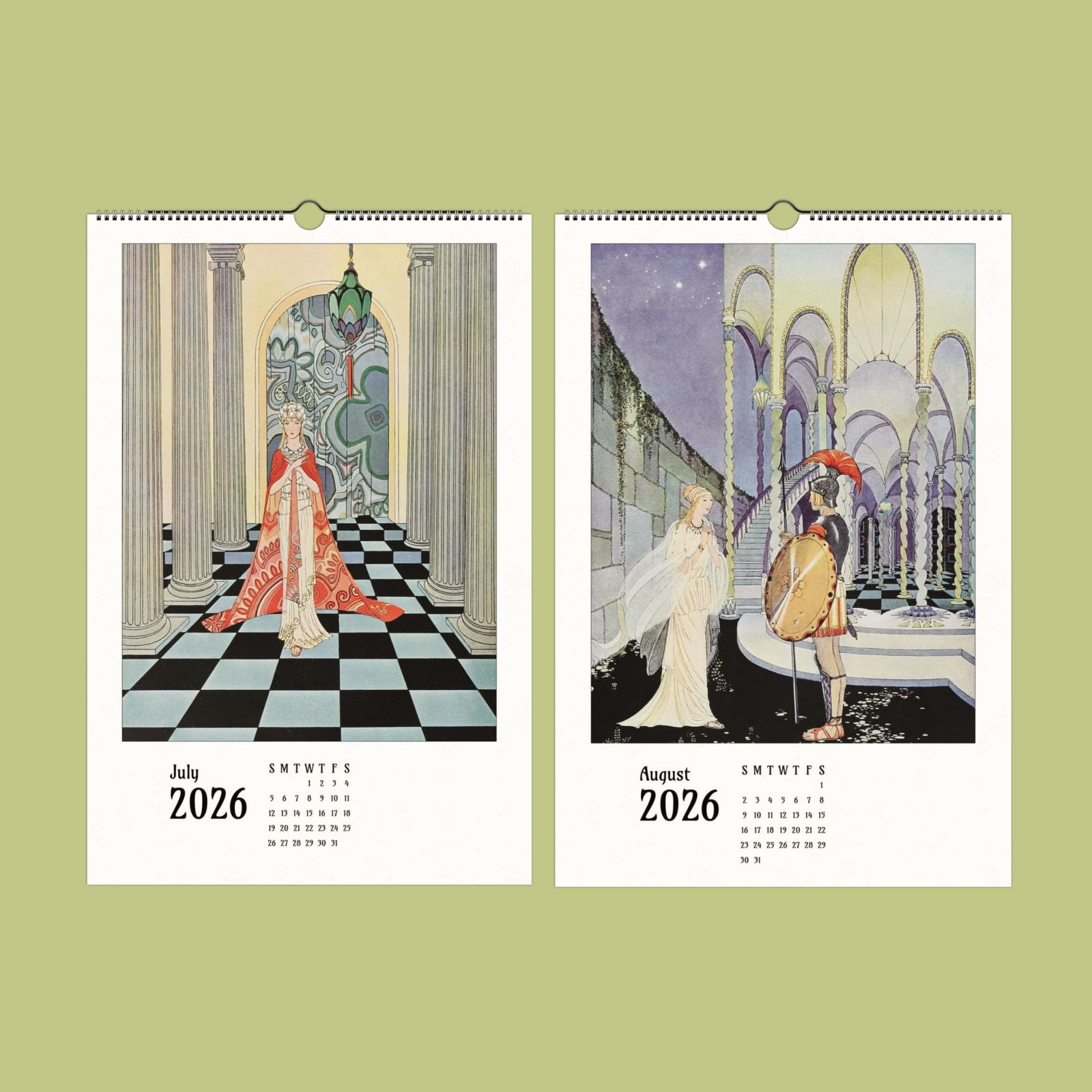 2026 calendar with illustrated covers for July, August.
