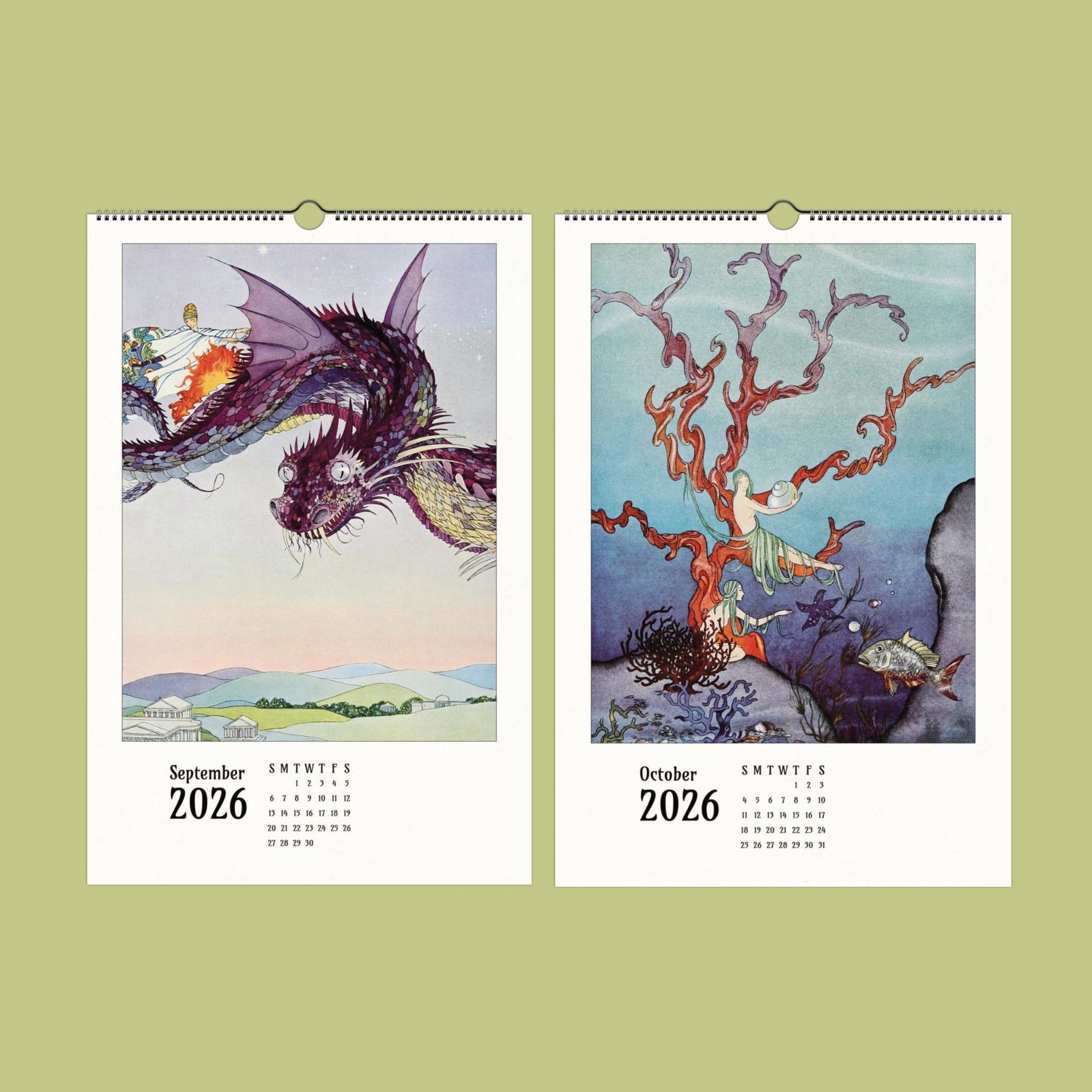 2026 calendar with fantasy illustrations.
