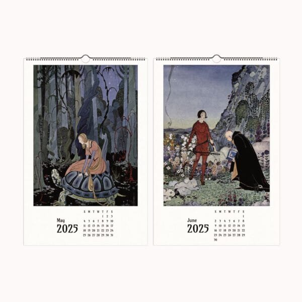 Virginia Frances Sterrett wall calendar featuring 12 whimsical fantasy illustrations with dreamlike pastels, surreal storytelling, and intricate details. Collectible and framable calendar for fantasy art lovers, home decor, and unique gifts. Showcasing ethereal fairytale scenes, magical creatures, and enchanting landscapes in vintage-inspired artwork.