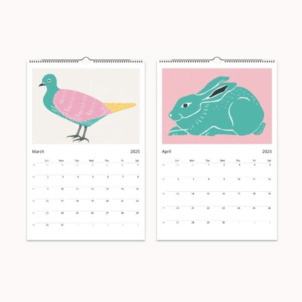 Samuel Jessurun de Mesquita Art Calendar featuring colorized woodcuts and timeless graphic art. This unique wall calendar showcases reimagined prints of the Dutch artist’s iconic works, including animals, nature, and bold line art. A perfect blend of historical artistry and modern aesthetics, ideal for art lovers and collectors.