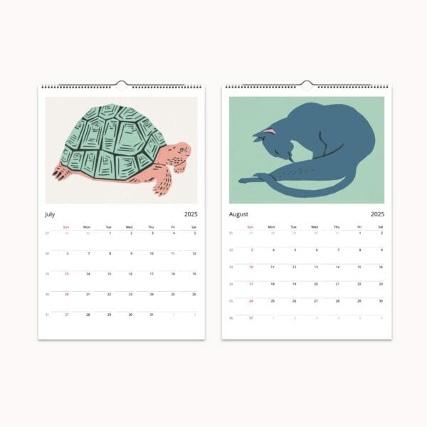 Samuel Jessurun de Mesquita Art Calendar featuring colorized woodcuts and timeless graphic art. This unique wall calendar showcases reimagined prints of the Dutch artist’s iconic works, including animals, nature, and bold line art. A perfect blend of historical artistry and modern aesthetics, ideal for art lovers and collectors.