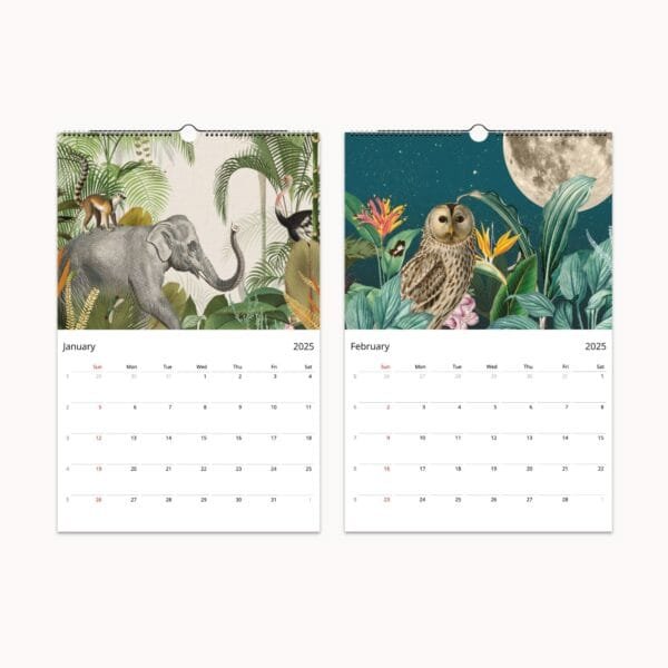 Guardians of the Earth Wildlife Wall Calendar – nature-inspired home decor featuring majestic animal photography, eco-friendly wall art, and wildlife conservation gift. Available in Ledger, A3, Letter, and A4 sizes with premium semi-glossy paper and sturdy wire binding.