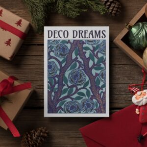 Elegant Indigo Canopy greeting card by Emile-Allain Séguy. Features intricate Art Deco floral patterns in deep blue and green tones. Premium 350gsm FSC-certified cardstock, paired with 150gsm feltmark envelopes. Perfect for art lovers, gifting, and décor.