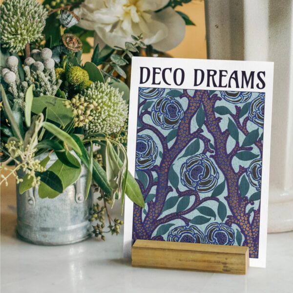 Elegant Indigo Canopy greeting card by Emile-Allain Séguy. Features intricate Art Deco floral patterns in deep blue and green tones. Premium 350gsm FSC-certified cardstock, paired with 150gsm feltmark envelopes. Perfect for art lovers, gifting, and décor.