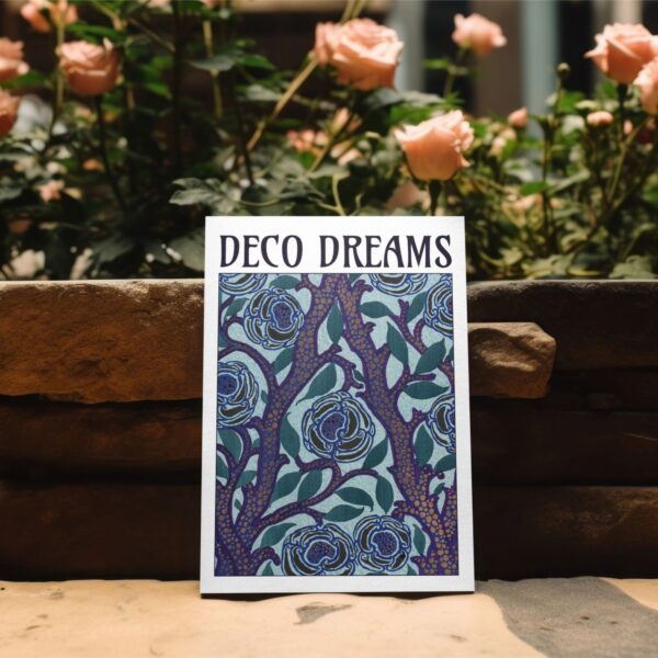 Elegant Indigo Canopy greeting card by Emile-Allain Séguy. Features intricate Art Deco floral patterns in deep blue and green tones. Premium 350gsm FSC-certified cardstock, paired with 150gsm feltmark envelopes. Perfect for art lovers, gifting, and décor.