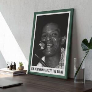 Al Jarreau jazz concert poster featuring a vintage black-and-white portrait of the legendary jazz and R&B singer performing live. Classic music wall art for jazz lovers, perfect for home, studio, or office decor. Retro print honoring jazz history.