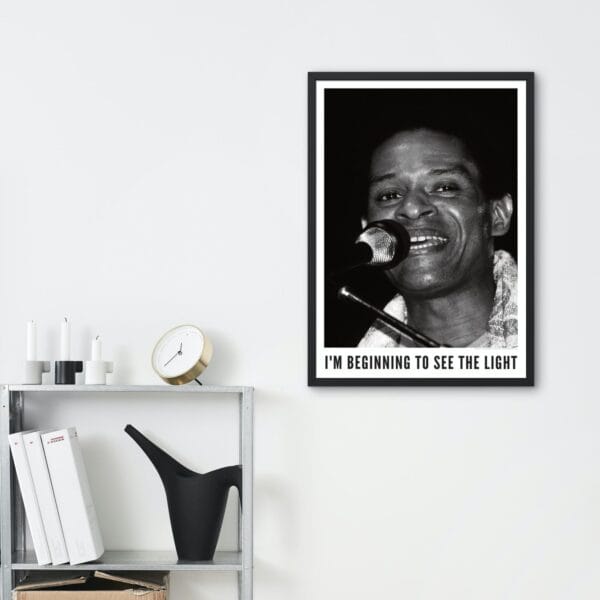 Al Jarreau jazz concert poster featuring a vintage black-and-white portrait of the legendary jazz and R&B singer performing live. Classic music wall art for jazz lovers, perfect for home, studio, or office decor. Retro print honoring jazz history.