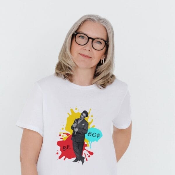 Jazz T-Shirt featuring vibrant jazz art; perfect Jazz Lover Gift for fans attending Jazz Festivals or Jazz Clubs. Ideal Jazz Band Tee for musicians, blending Jazz and Blues themes in a stylish Jazz Music Shirt.