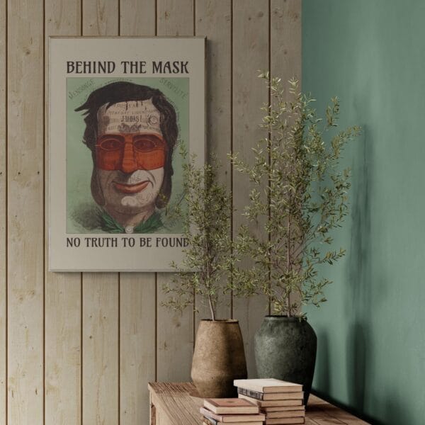 Vintage satirical art print by Achille Belloguet, featuring a surreal phrenology-inspired caricature. Available framed or unframed, this historical political satire artwork is a unique conversation starter for home decor, office spaces, and collectors. Perfect for art lovers, history buffs, and fans of dark humor and thought-provoking wall decor.