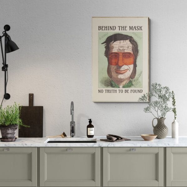 Vintage satirical art print by Achille Belloguet, featuring a surreal phrenology-inspired caricature. Available framed or unframed, this historical political satire artwork is a unique conversation starter for home decor, office spaces, and collectors. Perfect for art lovers, history buffs, and fans of dark humor and thought-provoking wall decor.