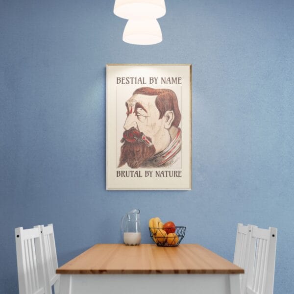 Vintage satirical art print by Achille Belloguet, featuring a surreal phrenology-inspired caricature. Available framed or unframed, this historical political satire artwork is a unique conversation starter for home decor, office spaces, and collectors. Perfect for art lovers, history buffs, and fans of dark humor and thought-provoking wall decor.