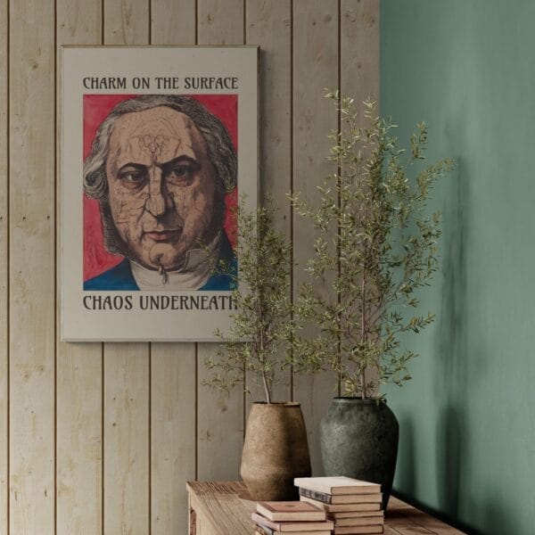 Vintage satirical art print by Achille Belloguet, featuring a surreal phrenology-inspired caricature. Available framed or unframed, this historical political satire artwork is a unique conversation starter for home decor, office spaces, and collectors. Perfect for art lovers, history buffs, and fans of dark humor and thought-provoking wall decor.