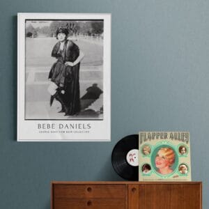 Bebe Daniels vintage movie poster featuring a black and white classic Hollywood photograph from the George Grantham Bain Collection. A must-have for silent film enthusiasts, retro movie lovers, and collectors of old Hollywood decor. Available as a premium art print or foam board for easy wall mounting