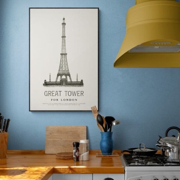 Rare 19th-century print of Design No. 37, an Eiffel Tower-inspired Great Tower of London proposal. A fascinating piece of Victorian engineering and historical urban design, perfect for collectors, history lovers, and those passionate about architectural heritage.