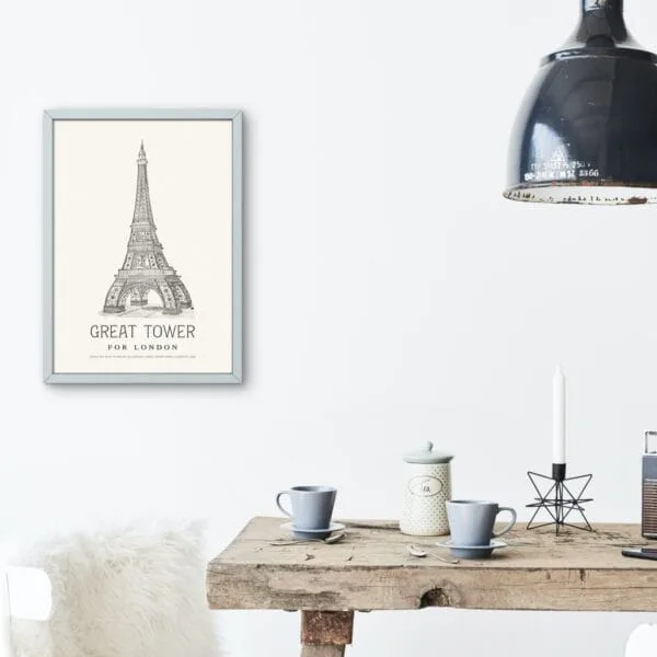 Vintage architectural print of an alternative Great Tower for London, inspired by 19th-century designs. A historical reimagining of a grand structure, perfect for architecture lovers, history buffs, and vintage art collectors. Ideal for home or office wall decor.