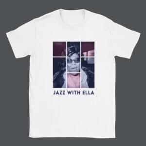 Ella Fitzgerald Shirt featuring vintage jazz art; perfect Ella Fitzgerald Merchandise for fans attending concerts or jazz clubs. Ideal Ella Fitzgerald Graphic Tee for musicians, blending classic jazz themes in a stylish Ella Fitzgerald T-Shirt.