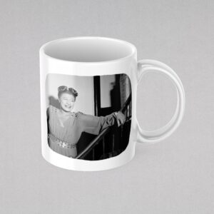 Mug with black and white photo of smiling Ella Fitzgerald.