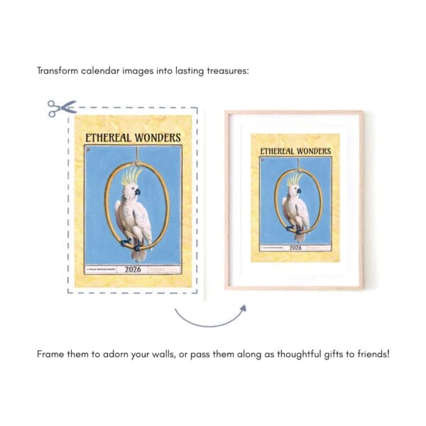 Ethereal Wonders Wall Calendar with fine art and historical illustrations from the Renaissance and Baroque. Features mythology, alchemy, and nature-inspired masterpieces with descriptions. Perfect for collectors, art lovers, and framing.