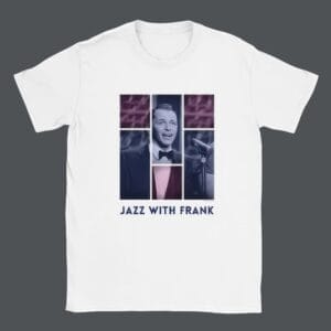 Frank Sinatra T-Shirt featuring vintage Rat Pack design; perfect Sinatra Mugshot Shirt for fans of Old Blue Eyes. Ideal Frank Sinatra Graphic Tee for concerts, blending classic jazz themes in a stylish Sinatra Album Cover Shirt.