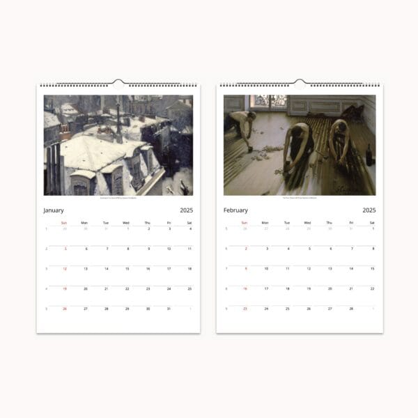 Gustave Caillebotte Wall Calendar featuring Impressionist paintings of Parisian urban scenes, landscapes, and daily life. Fine art calendar with high-quality prints, ideal for home decor and art lovers.