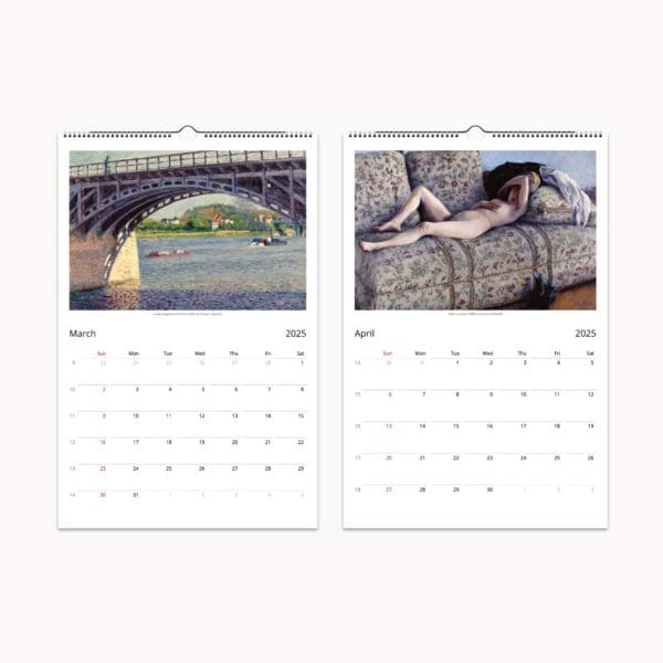 Gustave Caillebotte Wall Calendar featuring Impressionist paintings of Parisian urban scenes, landscapes, and daily life. Fine art calendar with high-quality prints, ideal for home decor and art lovers.