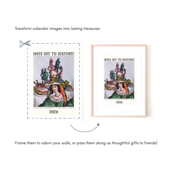 Hats Off to History! Wall Calendar – A restored collection of 19th-century satirical fashion illustrations with extravagant hats and witty caricatures. A blend of historical humor and vintage artistry, perfect for decor, gifting, or framing.