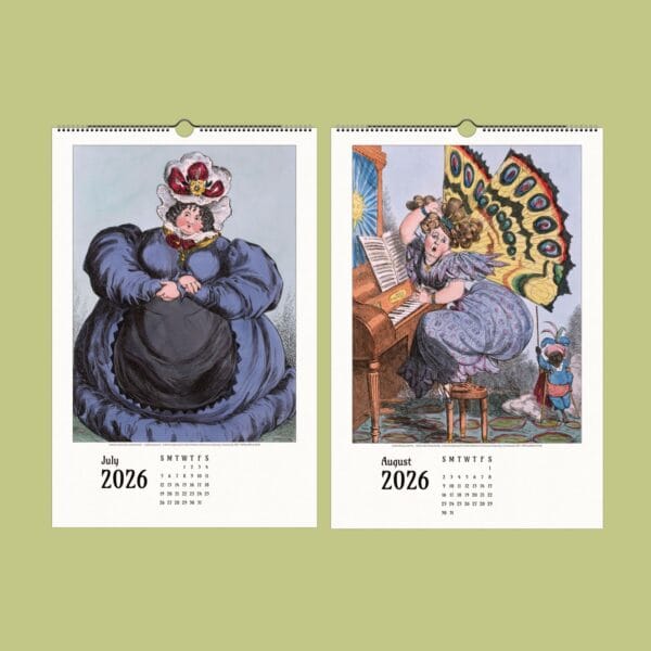 Hats Off to History! Wall Calendar – A restored collection of 19th-century satirical fashion illustrations with extravagant hats and witty caricatures. A blend of historical humor and vintage artistry, perfect for decor, gifting, or framing.