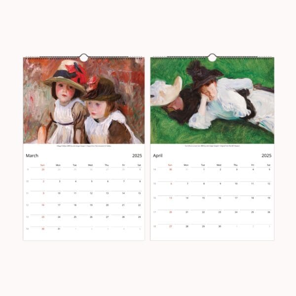 John Singer Sargent Wall Calendar featuring 12 stunning masterpieces by the renowned American artist (1856–1925). Includes iconic portrait and landscape paintings with elegant printing and high-quality paper. Ideal for art lovers, home decor, and collectors of fine art calendars.