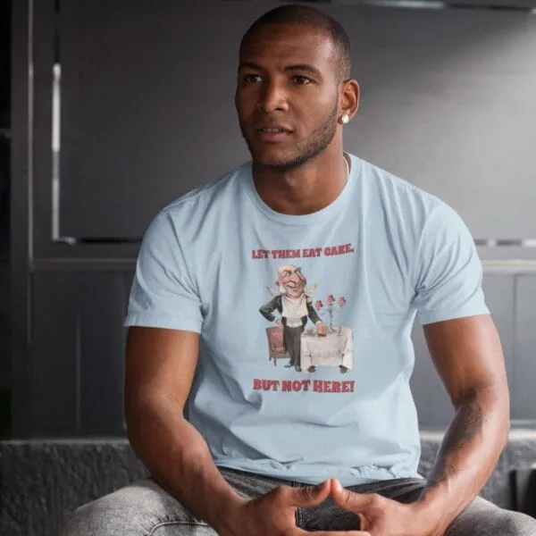 Vintage political satire T-shirt featuring bold caricature art with humorous social commentary. Retro graphic tee with witty statement, perfect for history buffs, political humor fans, and lovers of classic vintage illustrations. Unique gift idea.