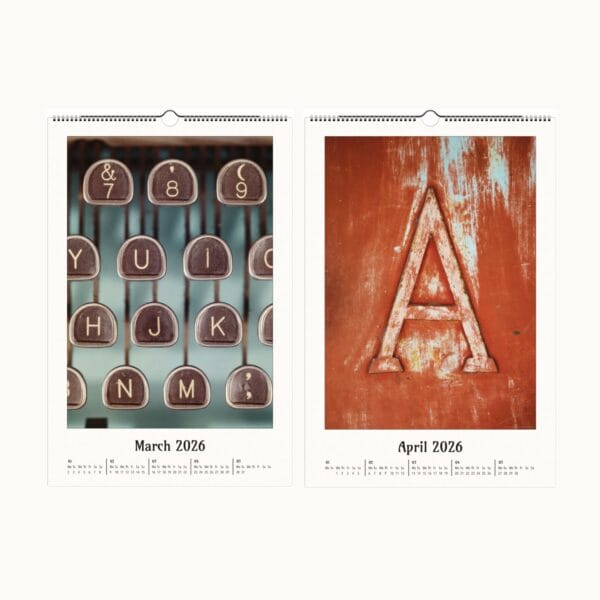 Letterpress Legacy wall calendar with vintage typography, handcrafted letterpress art, and fine printmaking. A collectible calendar with artisanal prints, perfect for typography lovers. Frameable artwork makes it a unique decor piece or gift.