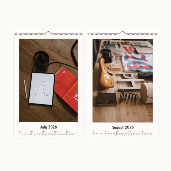 Letterpress Legacy wall calendar with vintage typography, handcrafted letterpress art, and fine printmaking. A collectible calendar with artisanal prints, perfect for typography lovers. Frameable artwork makes it a unique decor piece or gift.