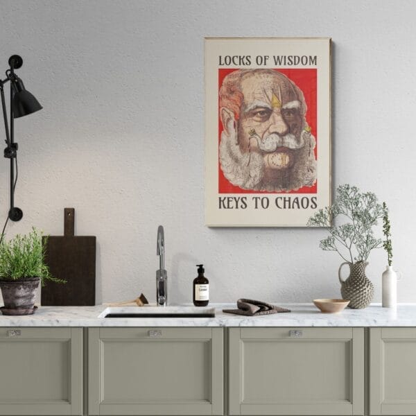 Vintage satirical art print by Achille Belloguet, featuring a surreal phrenology-inspired caricature. Available framed or unframed, this historical political satire artwork is a unique conversation starter for home decor, office spaces, and collectors. Perfect for art lovers, history buffs, and fans of dark humor and thought-provoking wall decor.