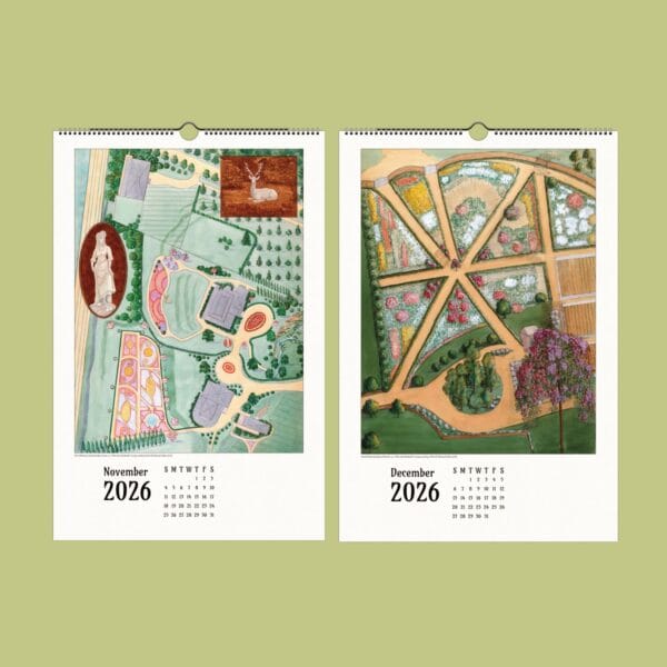 Manhattan’s Last Arcadia 2026 Wall Calendar featuring historic estate plans from the Index of American Design. Vintage landscape illustrations, lost gardens of Manhattan, urban history, and architectural drawings. Available in multiple sizes.