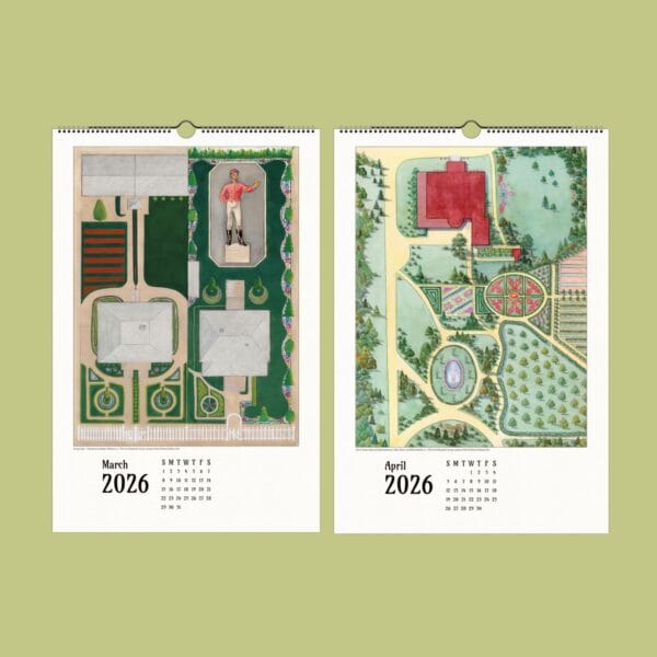 Manhattan’s Last Arcadia 2026 Wall Calendar featuring historic estate plans from the Index of American Design. Vintage landscape illustrations, lost gardens of Manhattan, urban history, and architectural drawings. Available in multiple sizes.