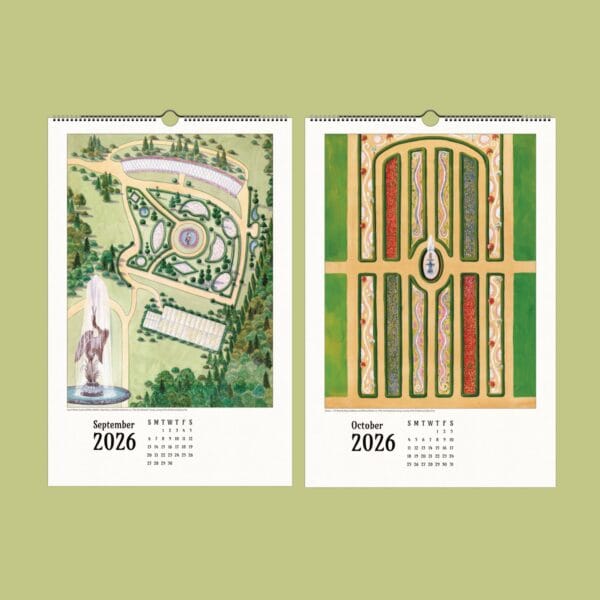 Manhattan’s Last Arcadia 2026 Wall Calendar featuring historic estate plans from the Index of American Design. Vintage landscape illustrations, lost gardens of Manhattan, urban history, and architectural drawings. Available in multiple sizes.