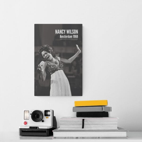 Nancy Wilson jazz poster – vintage 1968 concert photo from Grand Gala du Disque, Amsterdam. Elegant black-and-white jazz wall art for music lovers, collectors, and home decor. Perfect for jazz enthusiasts, retro decor, and timeless music spaces.