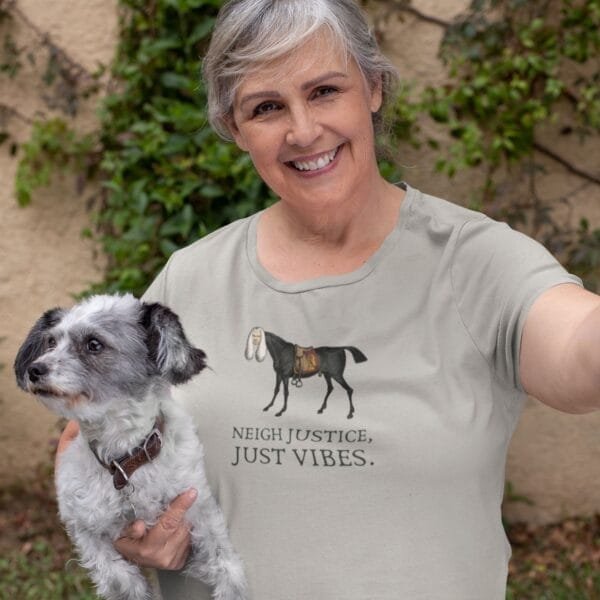 Unique satirical T-shirt featuring a judge-horse mashup from William Heath. Funny legal humor tee, vintage artwork, quirky meme shirt, unisex fit, ice grey cotton.