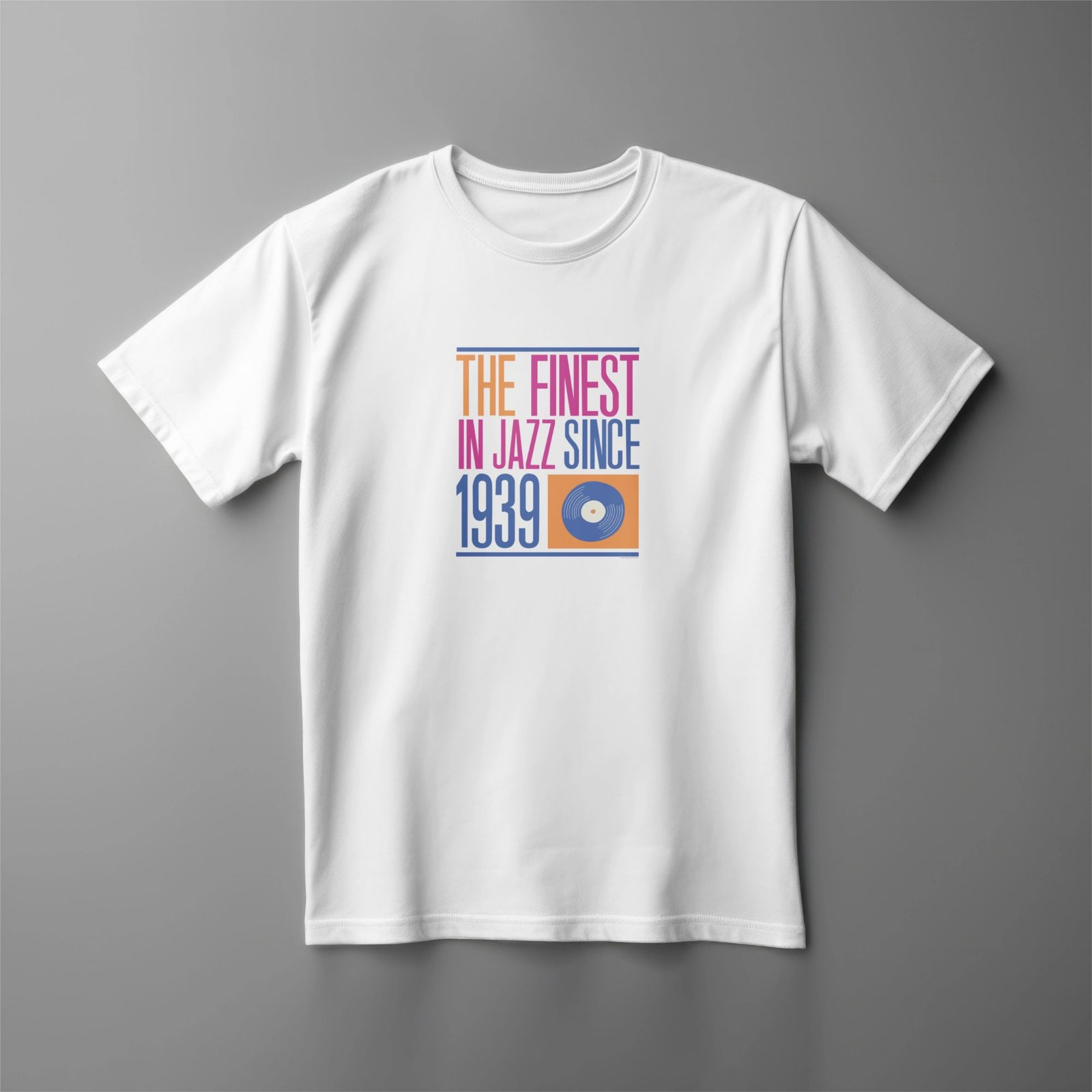 White t-shirt with jazz record design, 1939 since