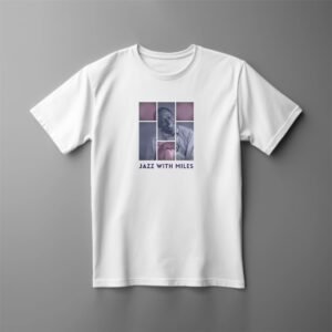 White t-shirt with Jazz design.