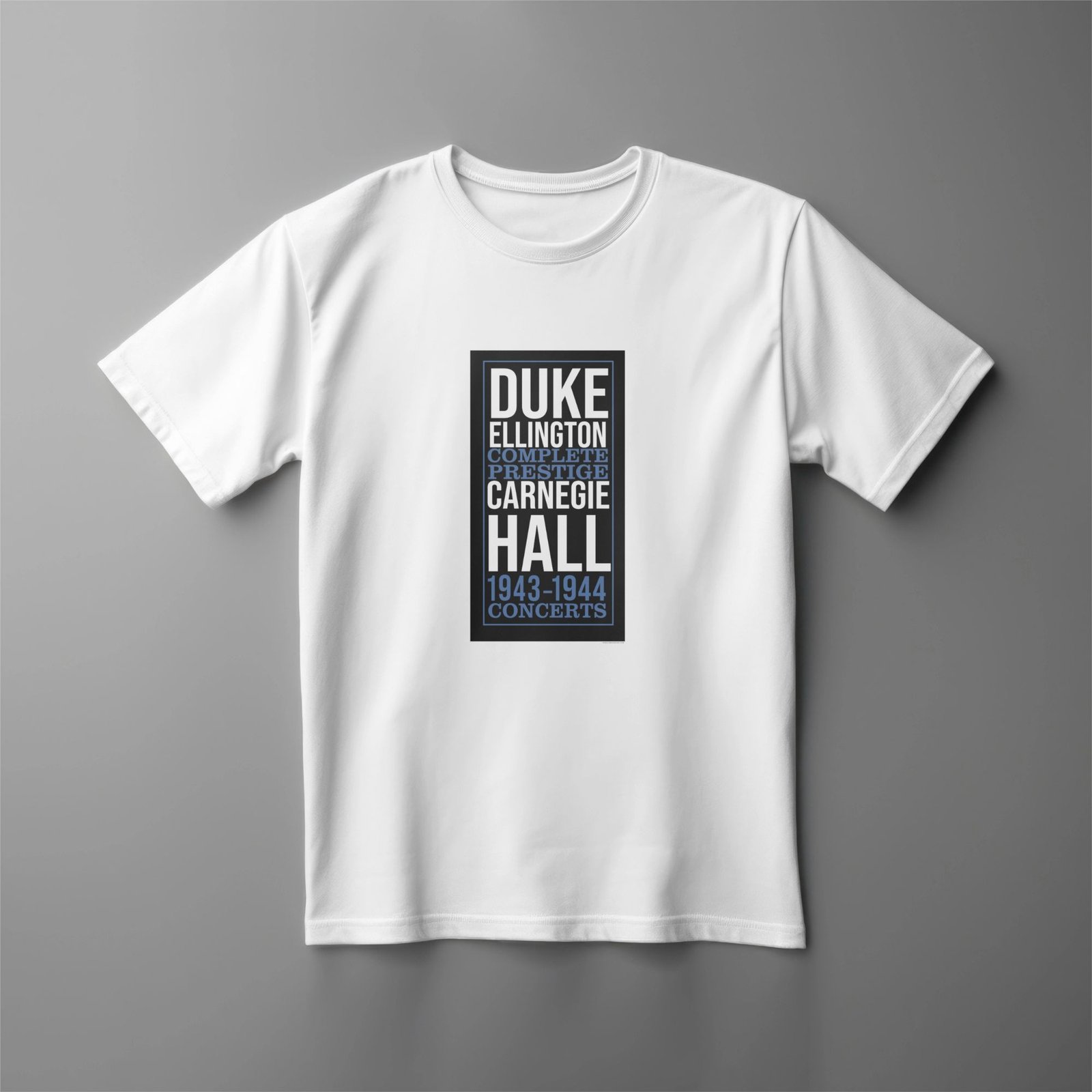 White T-shirt with Duke Ellington design.